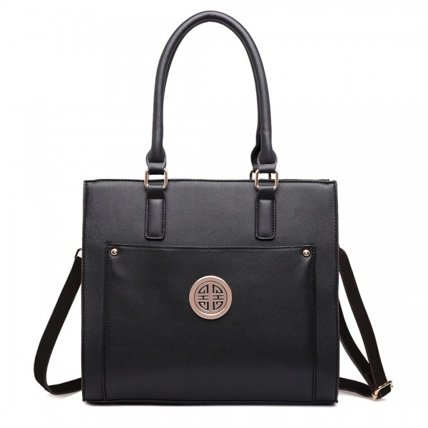 LT1650 - Miss Lulu Textured Leather Look Square Pocket Shoulder Handbag Black LT1650 - Miss Lulu Textured Leather Look Square Pocket Shoulder Handbag Black
